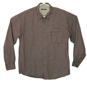 Columbia Button Down Shirt Mens Large Maroon Checked Long Sleeves Plaid Top